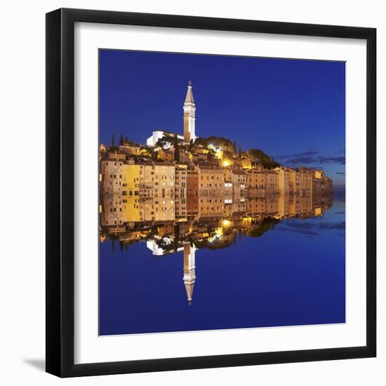 Old Town with Cathedral of St. Euphemia Reflecting in the Water at Night, Istria, Croatia, Europe-Markus Lange-Framed Photographic Print