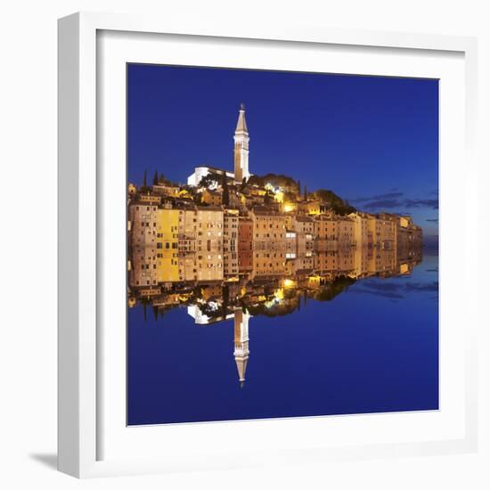 Old Town with Cathedral of St. Euphemia Reflecting in the Water at Night, Istria, Croatia, Europe-Markus Lange-Framed Photographic Print