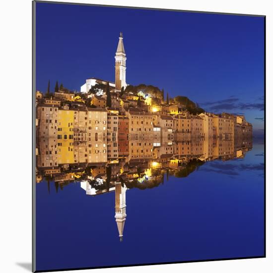 Old Town with Cathedral of St. Euphemia Reflecting in the Water at Night, Istria, Croatia, Europe-Markus Lange-Mounted Photographic Print