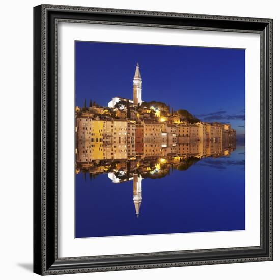 Old Town with Cathedral of St. Euphemia Reflecting in the Water at Night, Istria, Croatia, Europe-Markus Lange-Framed Photographic Print