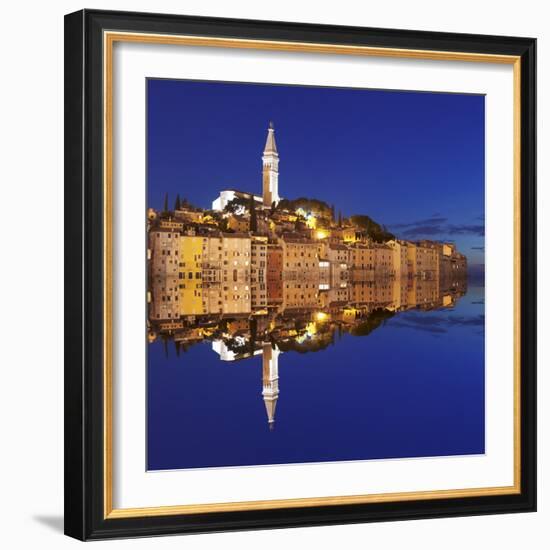 Old Town with Cathedral of St. Euphemia Reflecting in the Water at Night, Istria, Croatia, Europe-Markus Lange-Framed Photographic Print