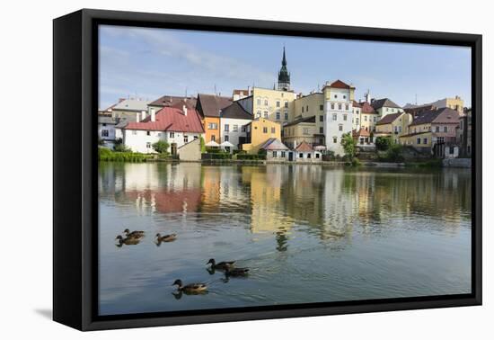 Old Town with the Church the Assumption Day in the Lake Maly Vajgar, Czechia, South Bohemia Region-Volker Preusser-Framed Premier Image Canvas