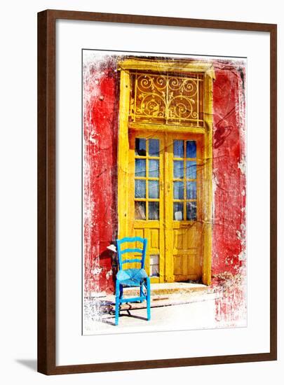 Old Traditional Greek Doors - Artwork In Painting Style-Maugli-l-Framed Art Print