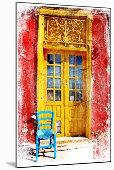 Old Traditional Greek Doors - Artwork In Painting Style-Maugli-l-Mounted Art Print