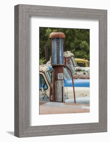 Old Trucks and Antique Gas Pump, Hennigar's Gas Station, Palouse Region of Eastern Washington-Adam Jones-Framed Photographic Print