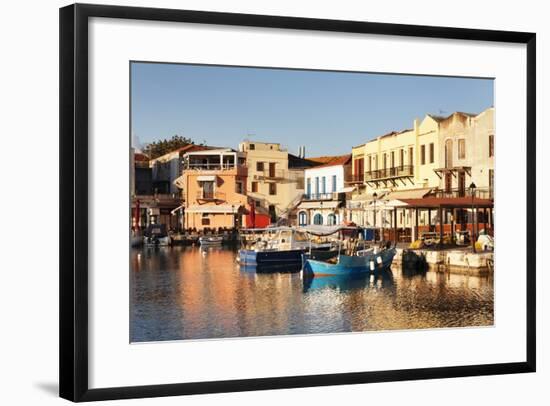 Old Venetian Harbour, Taverns on Seaside, Rethymno (Rethymnon)-Markus Lange-Framed Photographic Print