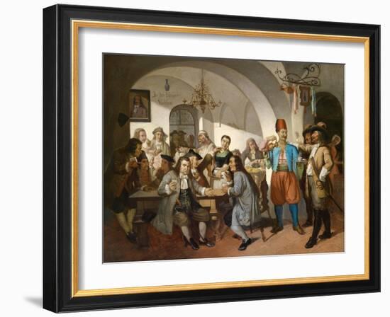 Old Vienne Coffee House Scene, C.1900 (Painting)-Anonymous Anonymous-Framed Giclee Print