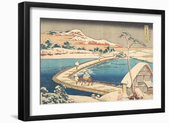 Old View of the Boat-bridge at Sano in Kozuke Province-Katsushika Hokusai-Framed Premium Giclee Print