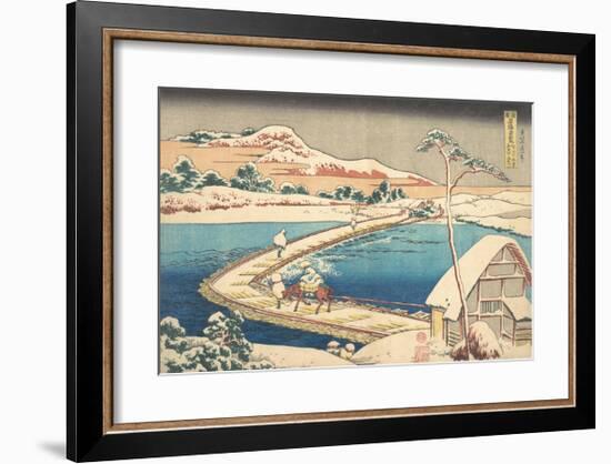 Old View of the Boat-bridge at Sano in Kozuke Province-Katsushika Hokusai-Framed Premium Giclee Print