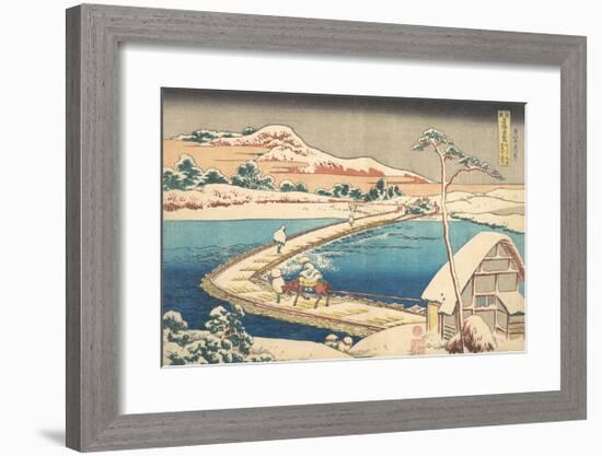 Old View of the Boat-bridge at Sano in Kozuke Province-Katsushika Hokusai-Framed Premium Giclee Print