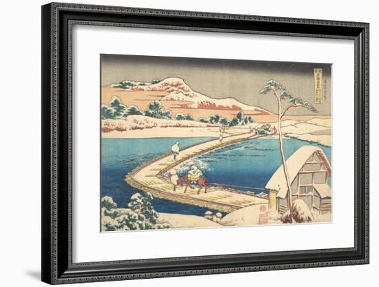Old View of the Boat-bridge at Sano in Kozuke Province-Katsushika Hokusai-Framed Premium Giclee Print