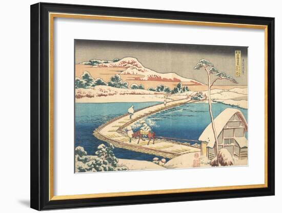 Old View of the Boat-bridge at Sano in Kozuke Province-Katsushika Hokusai-Framed Premium Giclee Print