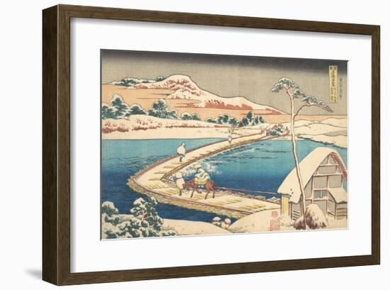 Old View of the Boat-bridge at Sano in Kozuke Province-Katsushika Hokusai-Framed Premium Giclee Print