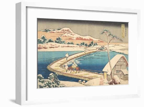 Old View of the Boat-bridge at Sano in Kozuke Province-Katsushika Hokusai-Framed Premium Giclee Print