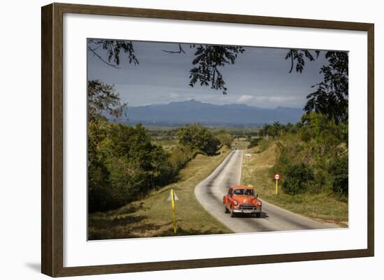 Old Vintage American Car on a Road Outside Trinidad, Sancti Spiritus Province, Cuba-Yadid Levy-Framed Photographic Print