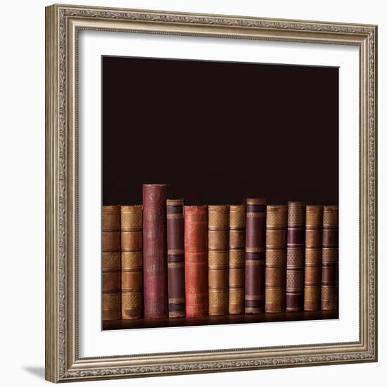 Old Vintage Books Standing in a Row-egal-Framed Photographic Print