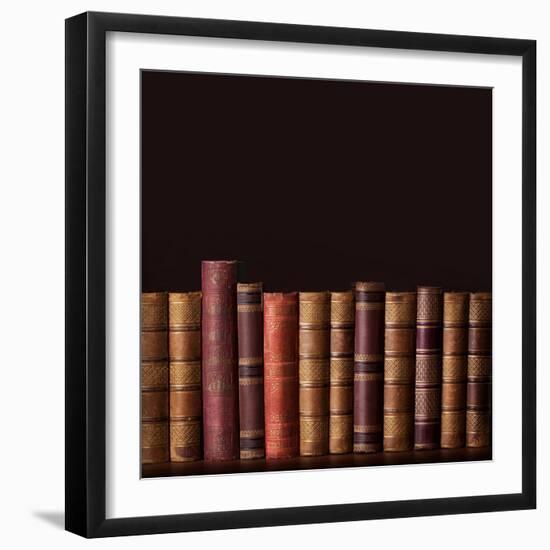 Old Vintage Books Standing in a Row-egal-Framed Photographic Print