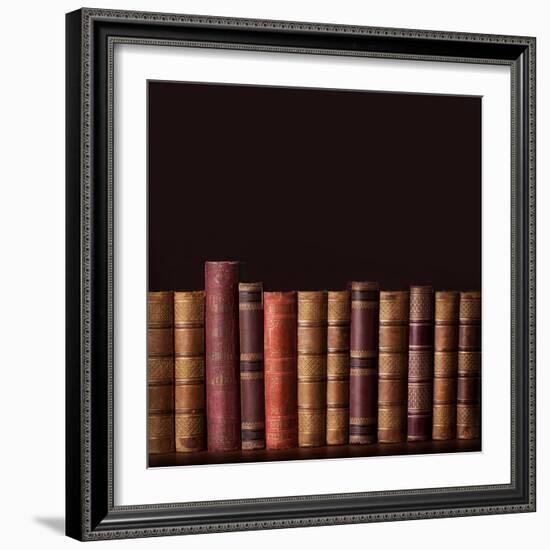 Old Vintage Books Standing in a Row-egal-Framed Photographic Print