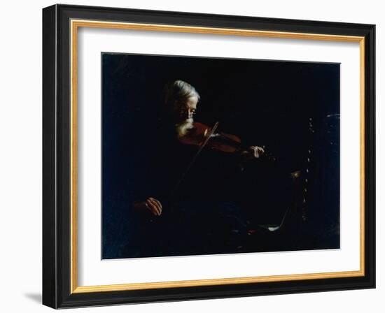 Old Violinist (Oil on Canvas)-Charles Courtney Curran-Framed Giclee Print