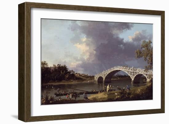 Old Walton Bridge over the Thames, 1754-Canaletto-Framed Giclee Print