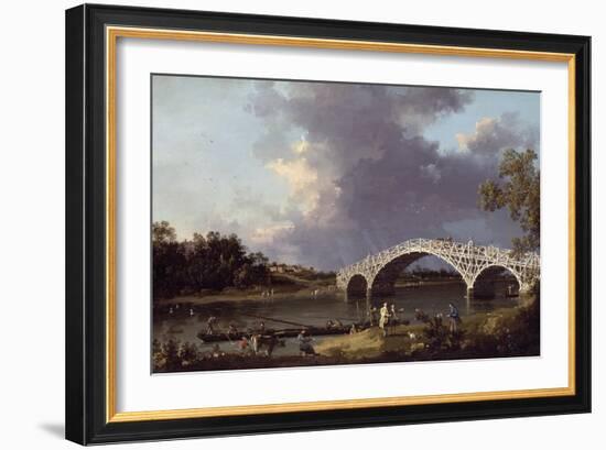 Old Walton Bridge over the Thames, 1754-Canaletto-Framed Giclee Print