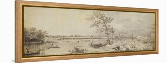 Old Walton Bridge Seen from the Middlesex Shore, 1755 (Pen and Ink with Wash on Paper)-Canaletto-Framed Premier Image Canvas