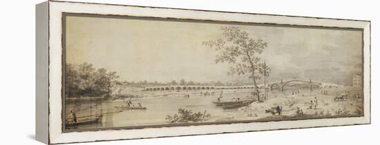 Old Walton Bridge Seen from the Middlesex Shore, 1755 (Pen and Ink with Wash on Paper)-Canaletto-Framed Premier Image Canvas