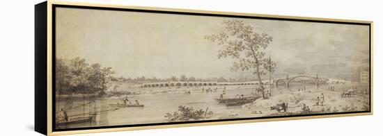 Old Walton Bridge Seen from the Middlesex Shore, 1755 (Pen and Ink with Wash on Paper)-Canaletto-Framed Premier Image Canvas