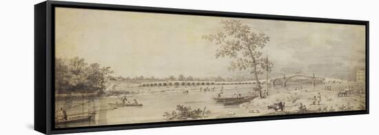 Old Walton Bridge Seen from the Middlesex Shore, 1755 (Pen and Ink with Wash on Paper)-Canaletto-Framed Premier Image Canvas