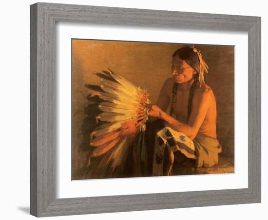 Old War Bonnet, 1916-Joseph Henry Sharp-Framed Giclee Print