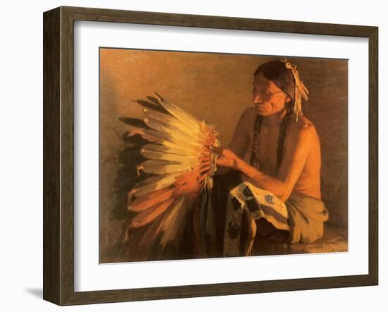 Old War Bonnet, 1916-Joseph Henry Sharp-Framed Giclee Print