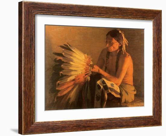 Old War Bonnet, 1916-Joseph Henry Sharp-Framed Giclee Print