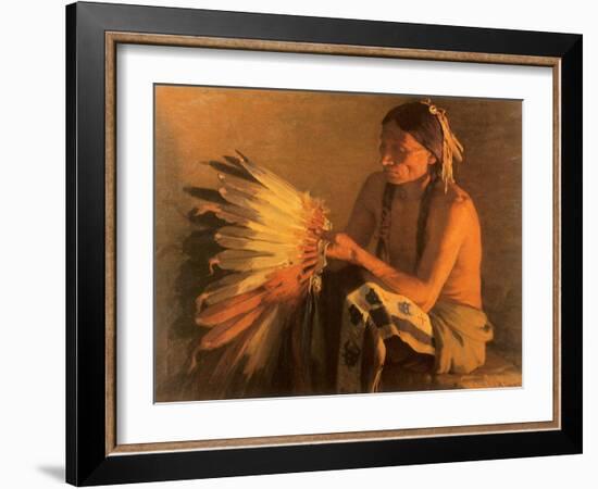 Old War Bonnet, 1916-Joseph Henry Sharp-Framed Giclee Print