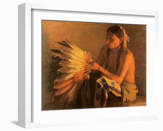 Old War Bonnet, 1916-Joseph Henry Sharp-Framed Giclee Print