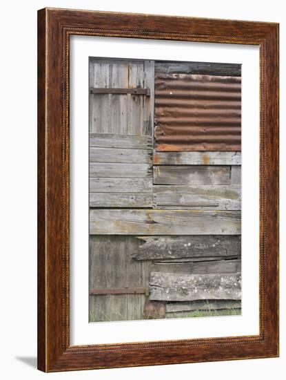 Old Weather-Beaten Rusty Corrugated Iron Siding Amidsts Wooden Slats on a Hut by Ore River England-Natalie Tepper-Framed Photo