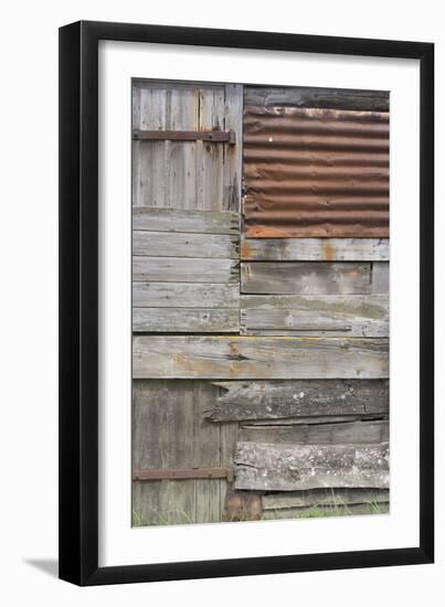 Old Weather-Beaten Rusty Corrugated Iron Siding Amidsts Wooden Slats on a Hut by Ore River England-Natalie Tepper-Framed Photo