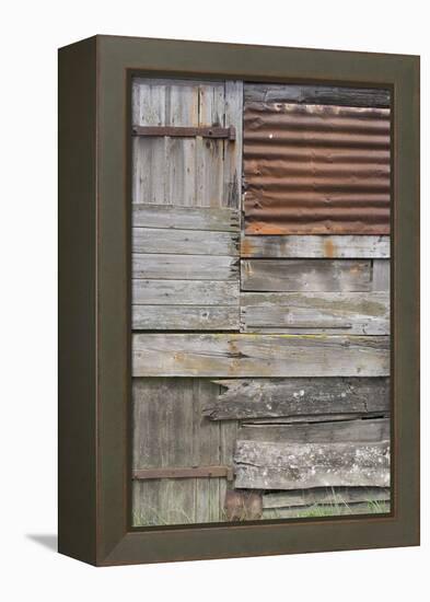 Old Weather-Beaten Rusty Corrugated Iron Siding Amidsts Wooden Slats on a Hut by Ore River England-Natalie Tepper-Framed Stretched Canvas