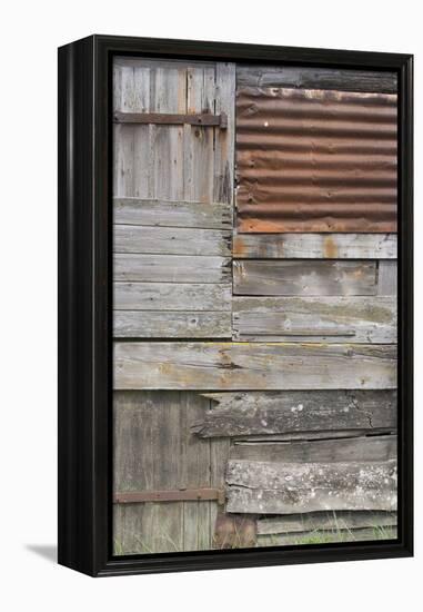 Old Weather-Beaten Rusty Corrugated Iron Siding Amidsts Wooden Slats on a Hut by Ore River England-Natalie Tepper-Framed Stretched Canvas