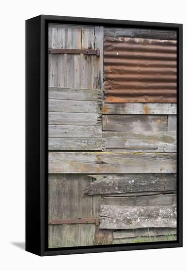 Old Weather-Beaten Rusty Corrugated Iron Siding Amidsts Wooden Slats on a Hut by Ore River England-Natalie Tepper-Framed Stretched Canvas