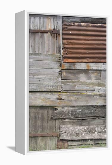 Old Weather-Beaten Rusty Corrugated Iron Siding Amidsts Wooden Slats on a Hut by Ore River England-Natalie Tepper-Framed Stretched Canvas