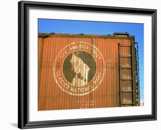 Old Weathered Box Car Showing Design Promoting Travel to Glacier National Park-Walker Evans-Framed Photographic Print