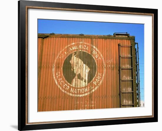 Old Weathered Box Car Showing Design Promoting Travel to Glacier National Park-Walker Evans-Framed Photographic Print