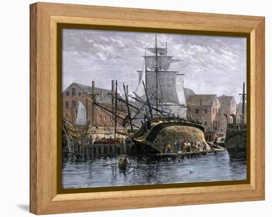 Old Whaling Ship Hove Down for Repairs, New Bedford, Massachusetts, c.1800-null-Framed Premier Image Canvas