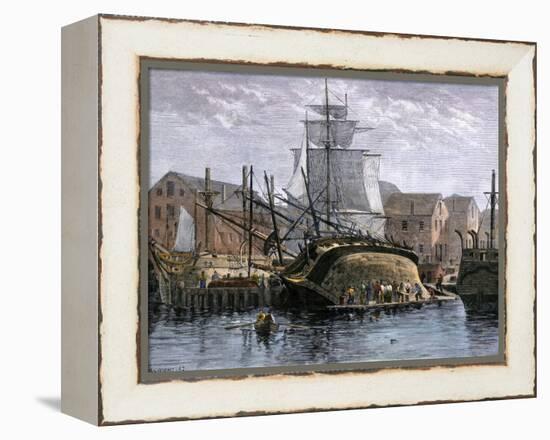 Old Whaling Ship Hove Down for Repairs, New Bedford, Massachusetts, c.1800-null-Framed Premier Image Canvas
