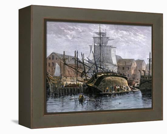 Old Whaling Ship Hove Down for Repairs, New Bedford, Massachusetts, c.1800-null-Framed Premier Image Canvas