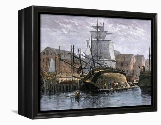 Old Whaling Ship Hove Down for Repairs, New Bedford, Massachusetts, c.1800-null-Framed Premier Image Canvas