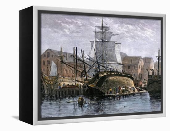 Old Whaling Ship Hove Down for Repairs, New Bedford, Massachusetts, c.1800-null-Framed Premier Image Canvas