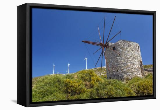 Old Windmill and Modern Wind Turbines. Naxos Island, Greece-Ali Kabas-Framed Premier Image Canvas