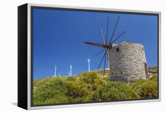 Old Windmill and Modern Wind Turbines. Naxos Island, Greece-Ali Kabas-Framed Premier Image Canvas