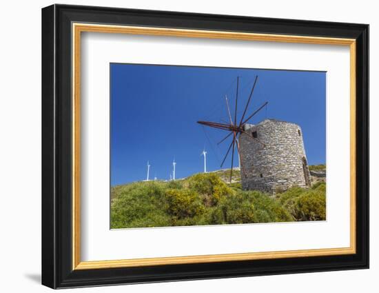 Old Windmill and Modern Wind Turbines. Naxos Island, Greece-Ali Kabas-Framed Photographic Print